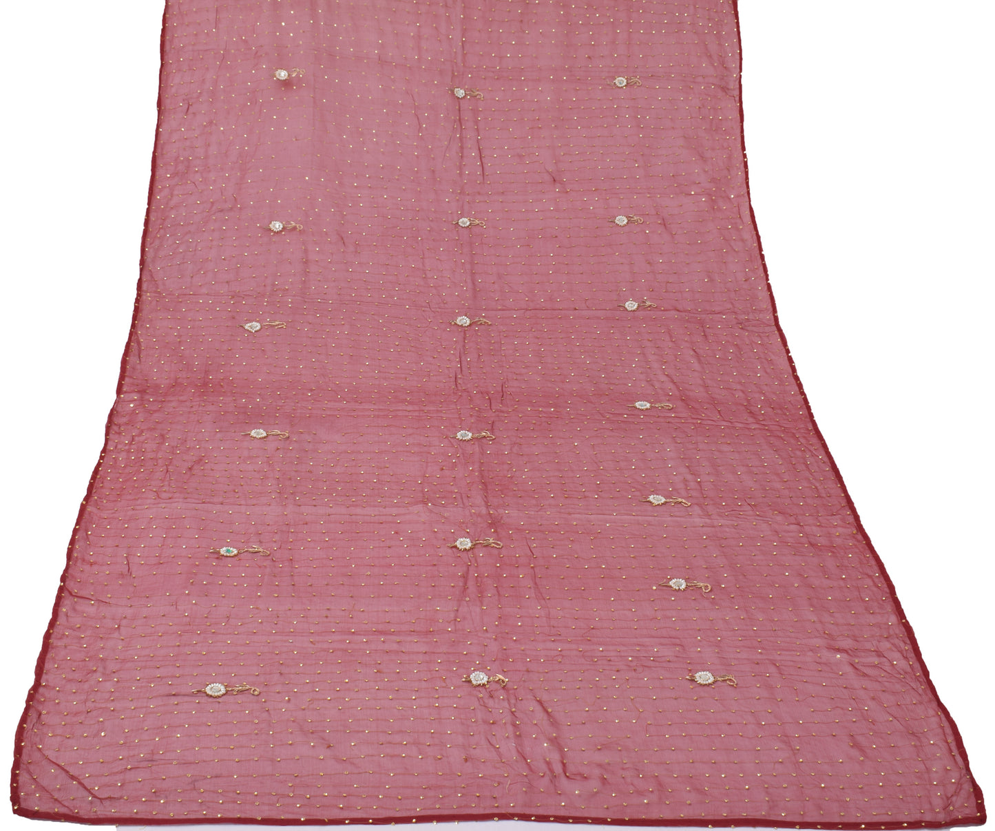 Sushila Vintage Maroon Dupatta Pure Chiffon Silk Sequins Embroidered Long Stole