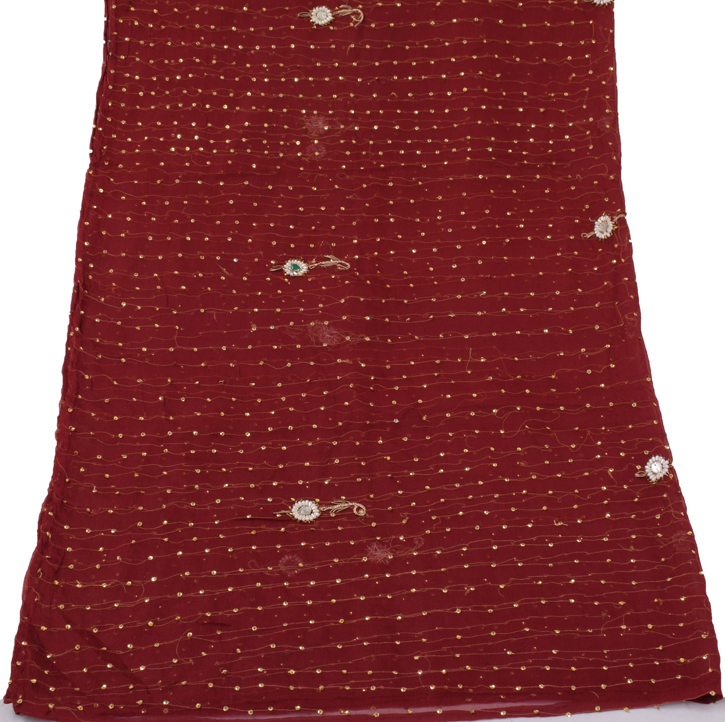 Sushila Vintage Maroon Dupatta Pure Chiffon Silk Sequins Embroidered Long Stole