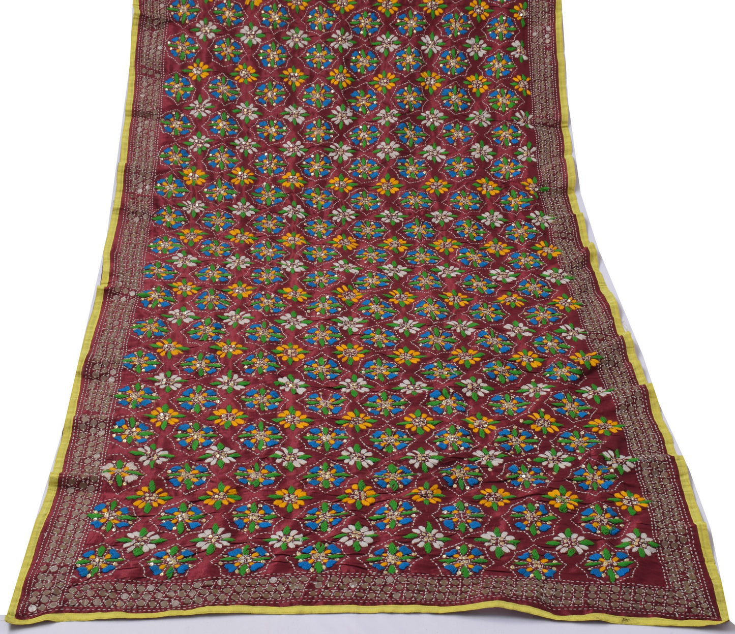 Sushila Vintage Maroon Dupatta Pure Cotton Hand Embroidered Long Stole Scarves