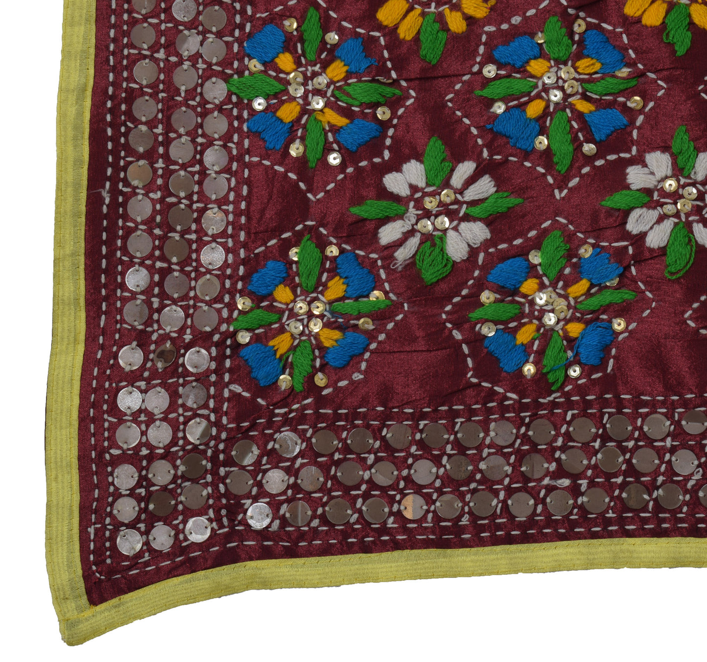 Sushila Vintage Maroon Dupatta Pure Cotton Hand Embroidered Long Stole Scarves