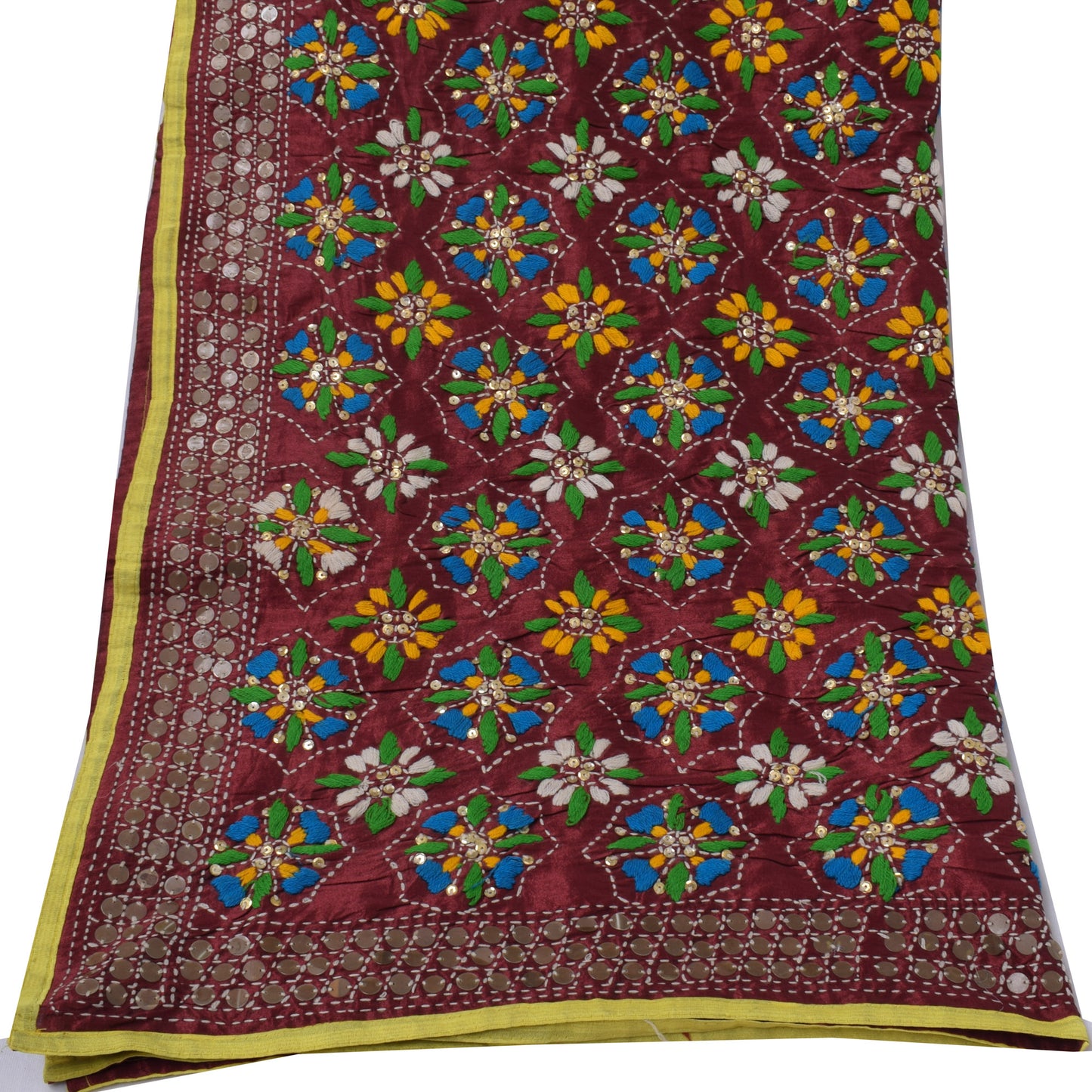 Sushila Vintage Maroon Dupatta Pure Cotton Hand Embroidered Long Stole Scarves