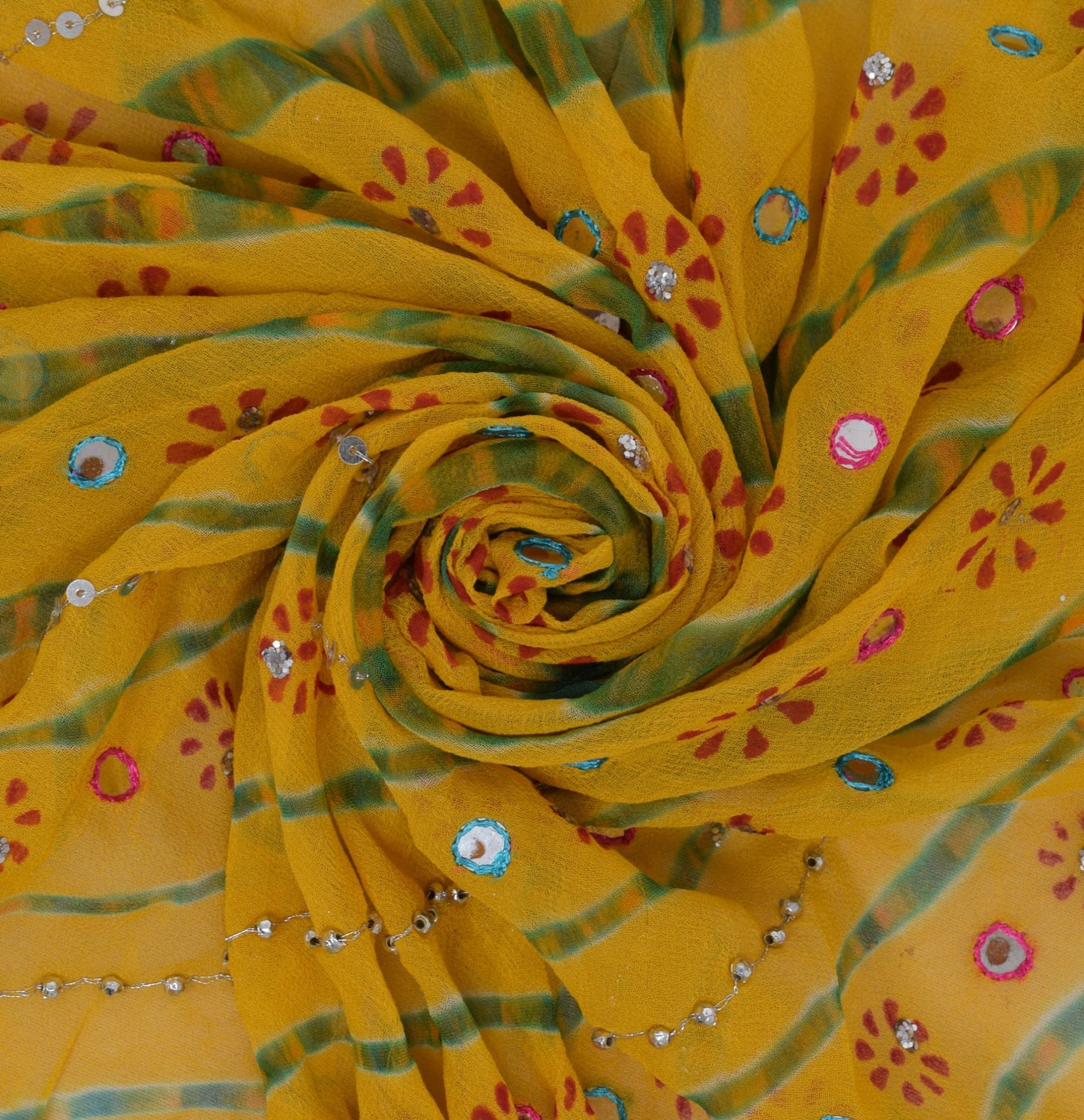 Sushila Vintage Yellow Dupatta Pure Georgette Silk Printed Long Stole Scarves