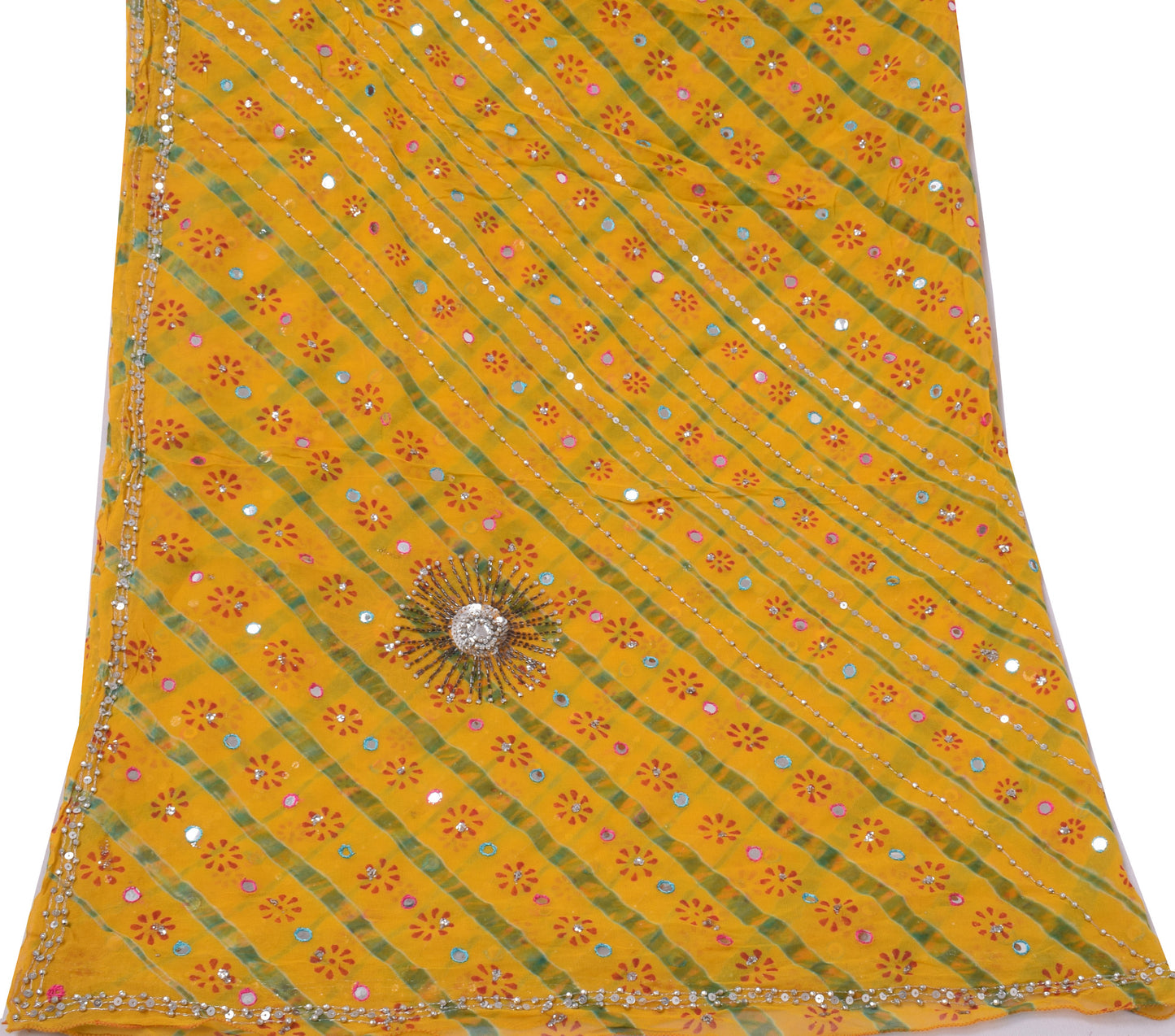 Sushila Vintage Yellow Dupatta Pure Georgette Silk Printed Long Stole Scarves