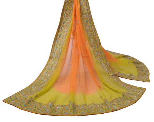 Sushila Vintage Orange Dupatta Pure Georgette Silk Embroidered Long Stole Veil