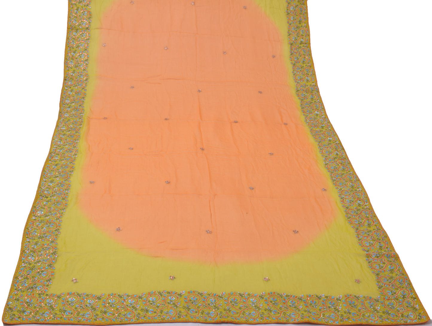 Sushila Vintage Orange Dupatta Pure Georgette Silk Embroidered Long Stole Veil