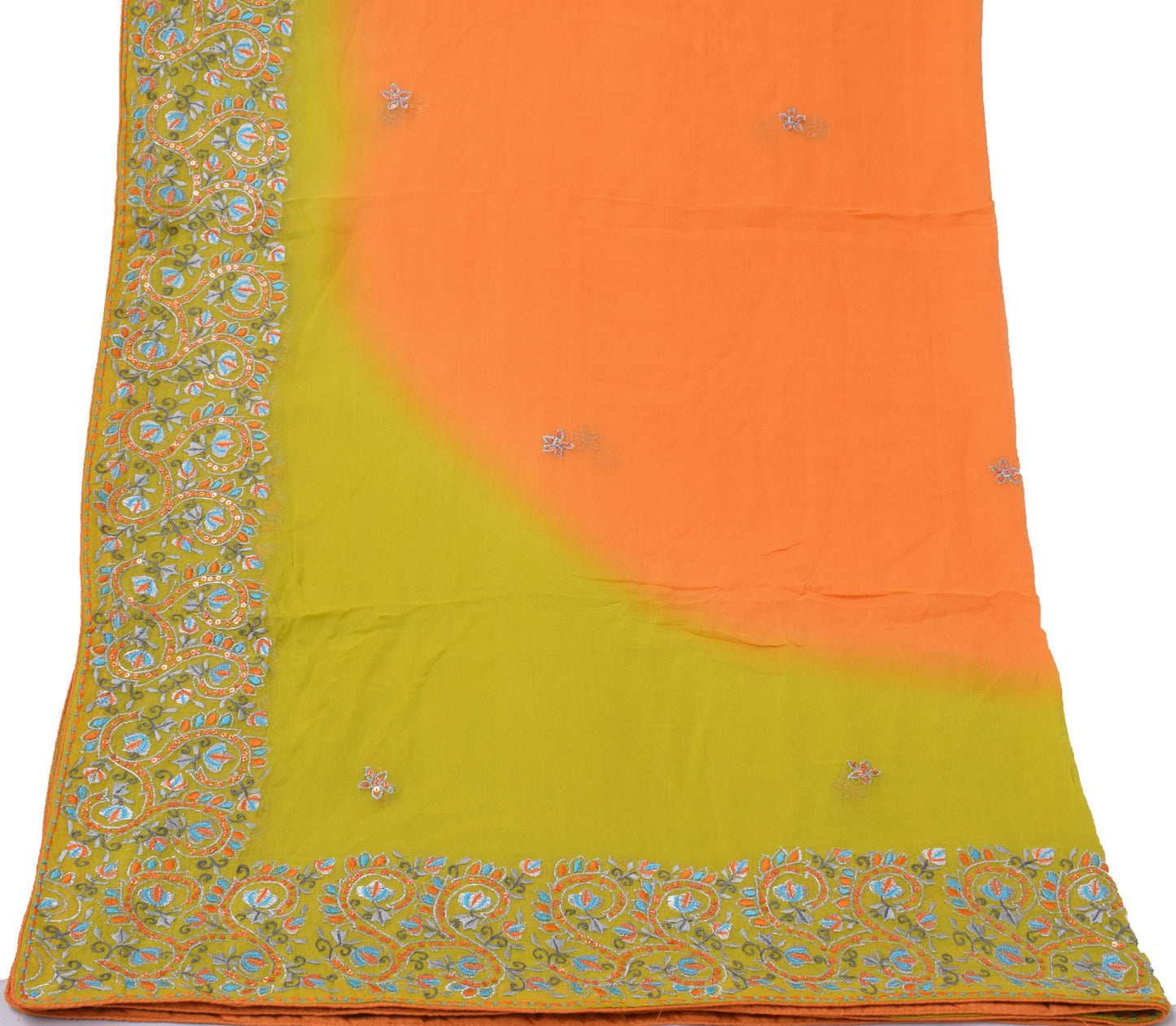 Sushila Vintage Orange Dupatta Pure Georgette Silk Embroidered Long Stole Veil