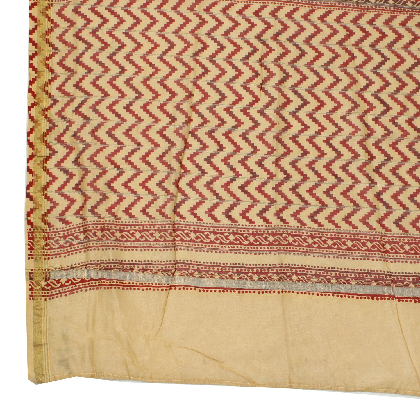 Sushila Vintage Cream Indian Dupatta Pure Cotton Printed Leheria Long Stole