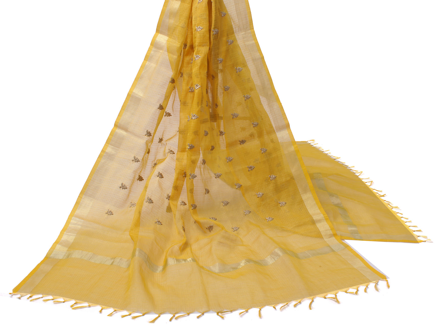 Sushila Vintage Mustard Indian Dupatta Blend Silk Embroidered Long Stole Scarves