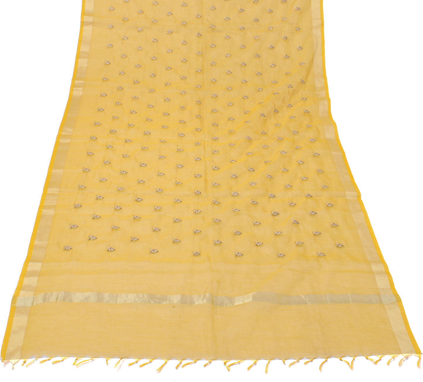 Sushila Vintage Mustard Indian Dupatta Blend Silk Embroidered Long Stole Scarves