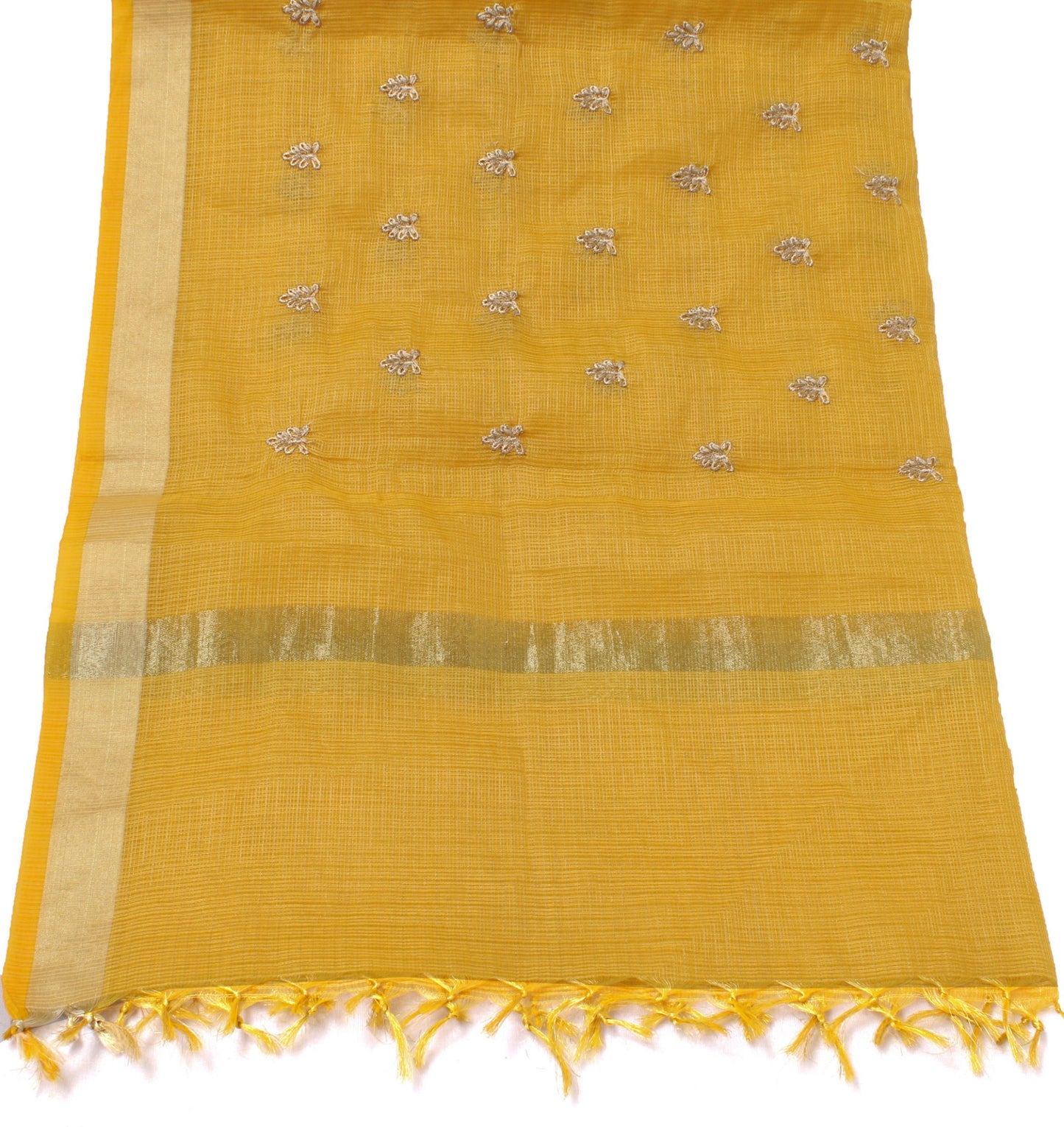 Sushila Vintage Mustard Indian Dupatta Blend Silk Embroidered Long Stole Scarves