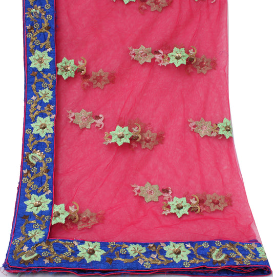 Sushila Vintage Pink Indian Dupatta Net Mesh Embroidered Long Stole Scarves