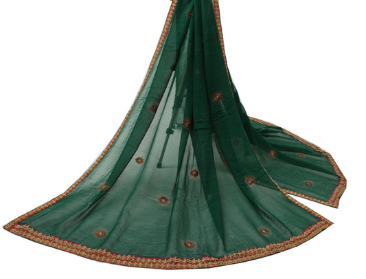 Sushila Vintage Green Dupatta Pure Georgette Silk Embroidered Long Stole Scarves