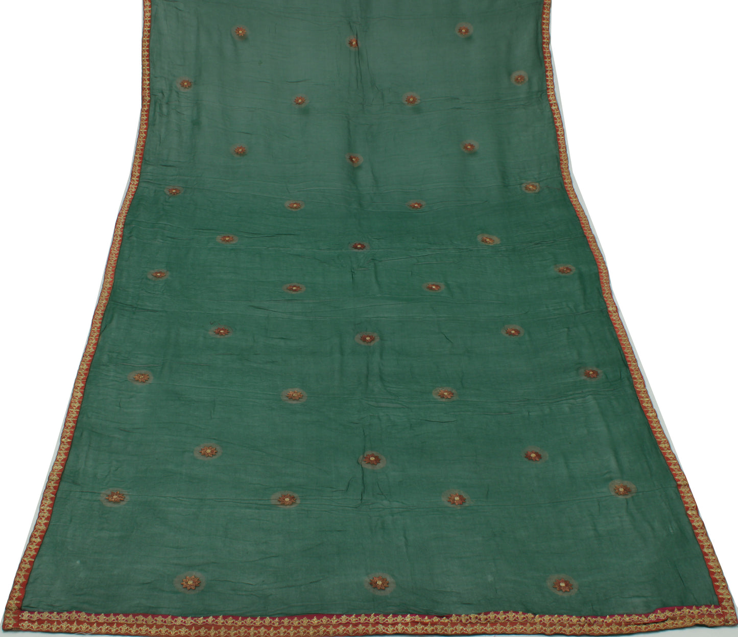 Sushila Vintage Green Dupatta Pure Georgette Silk Embroidered Long Stole Scarves