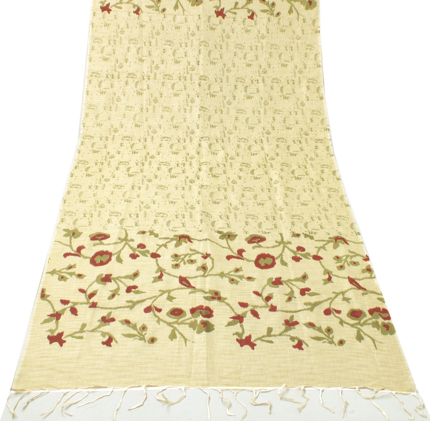 Sushila Vintage Cream Dupatta Pure Cotton Printed Elephant Long Stole Wrap Veil