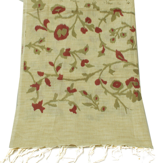 Sushila Vintage Cream Dupatta Pure Cotton Printed Elephant Long Stole Wrap Veil