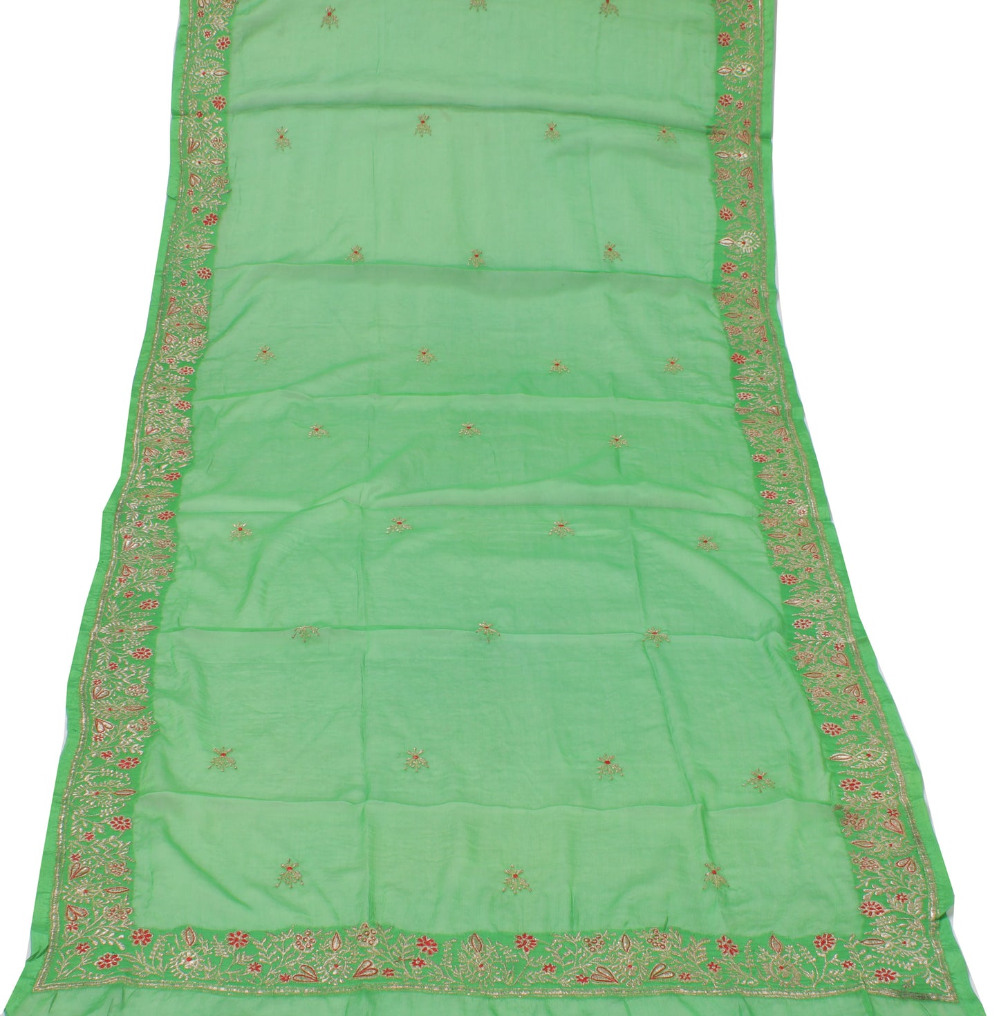 Sushila Vintage Green Indian Dupatta Blend Silk Zari Embroidered Long Stole Veil