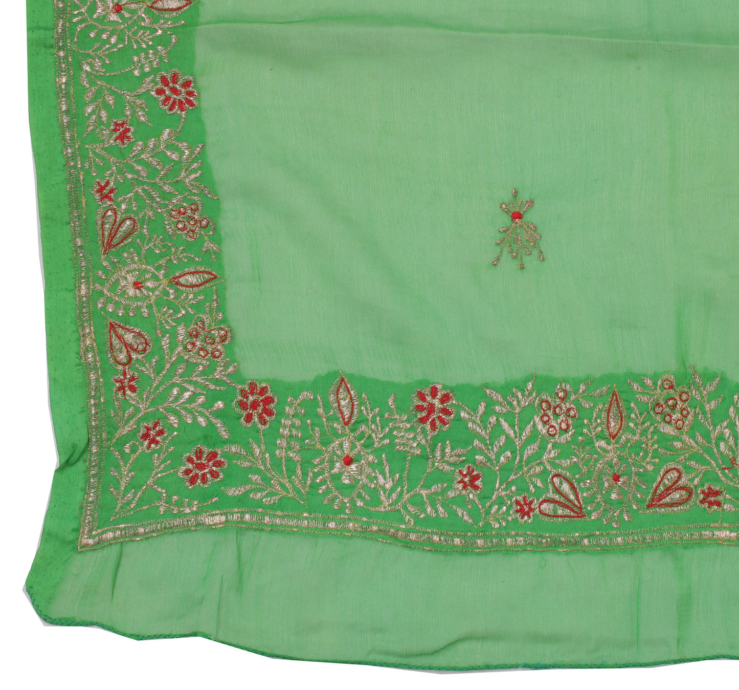 Sushila Vintage Green Indian Dupatta Blend Silk Zari Embroidered Long Stole Veil