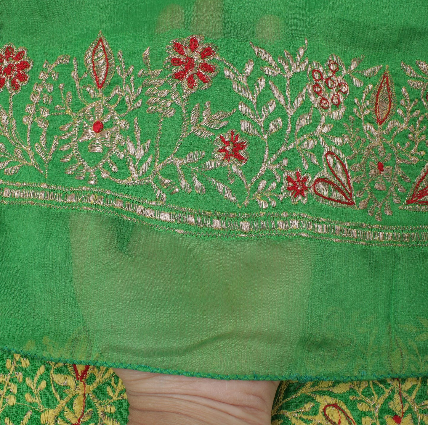 Sushila Vintage Green Indian Dupatta Blend Silk Zari Embroidered Long Stole Veil