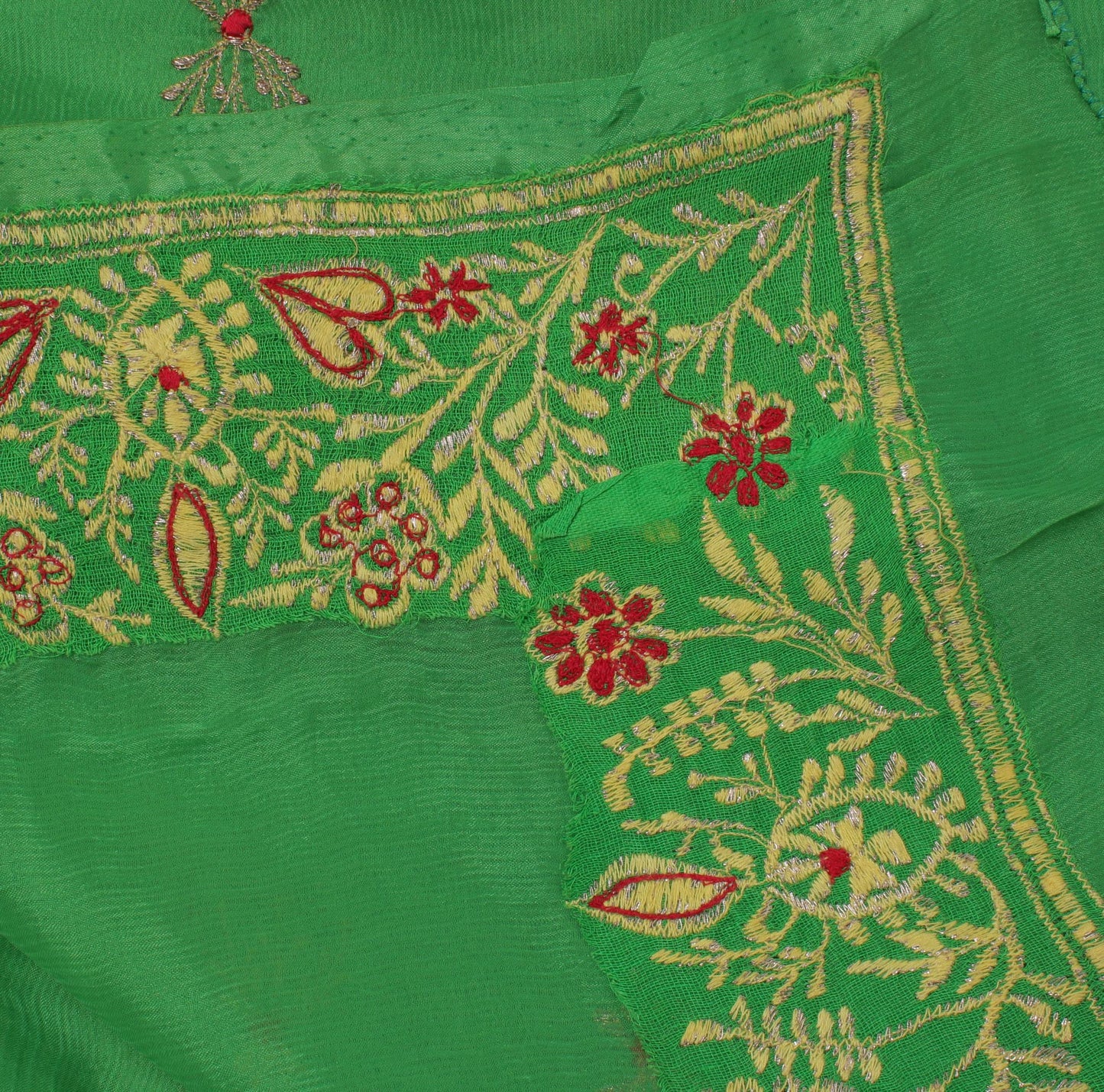 Sushila Vintage Green Indian Dupatta Blend Silk Zari Embroidered Long Stole Veil