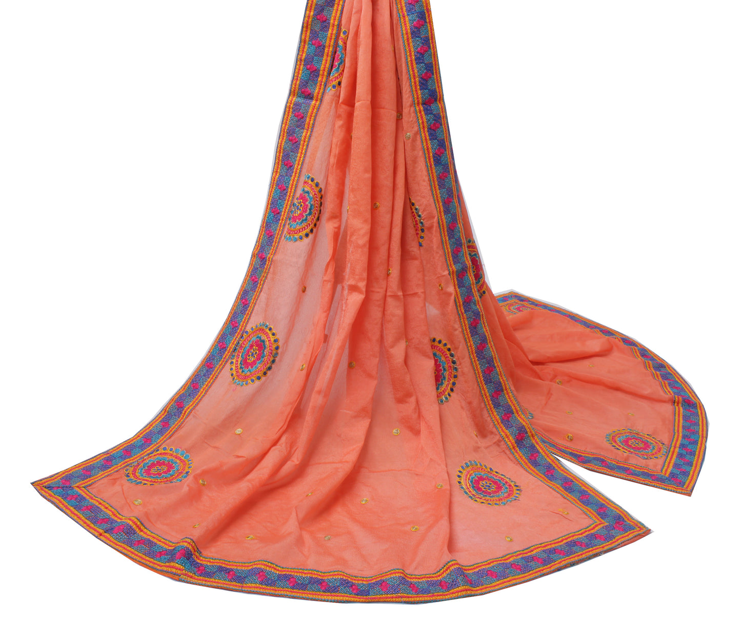 Sushila Vintage Peach Dupatta Pure Chiffon Silk Embroidered Long Stole Hijab