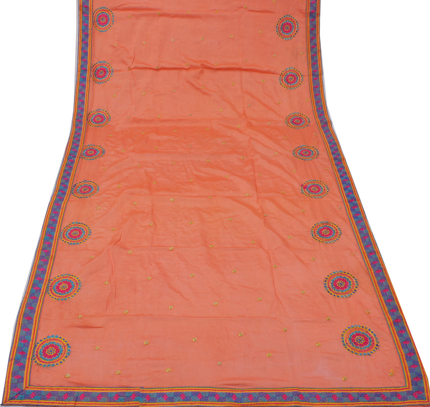 Sushila Vintage Peach Dupatta Pure Chiffon Silk Embroidered Long Stole Hijab