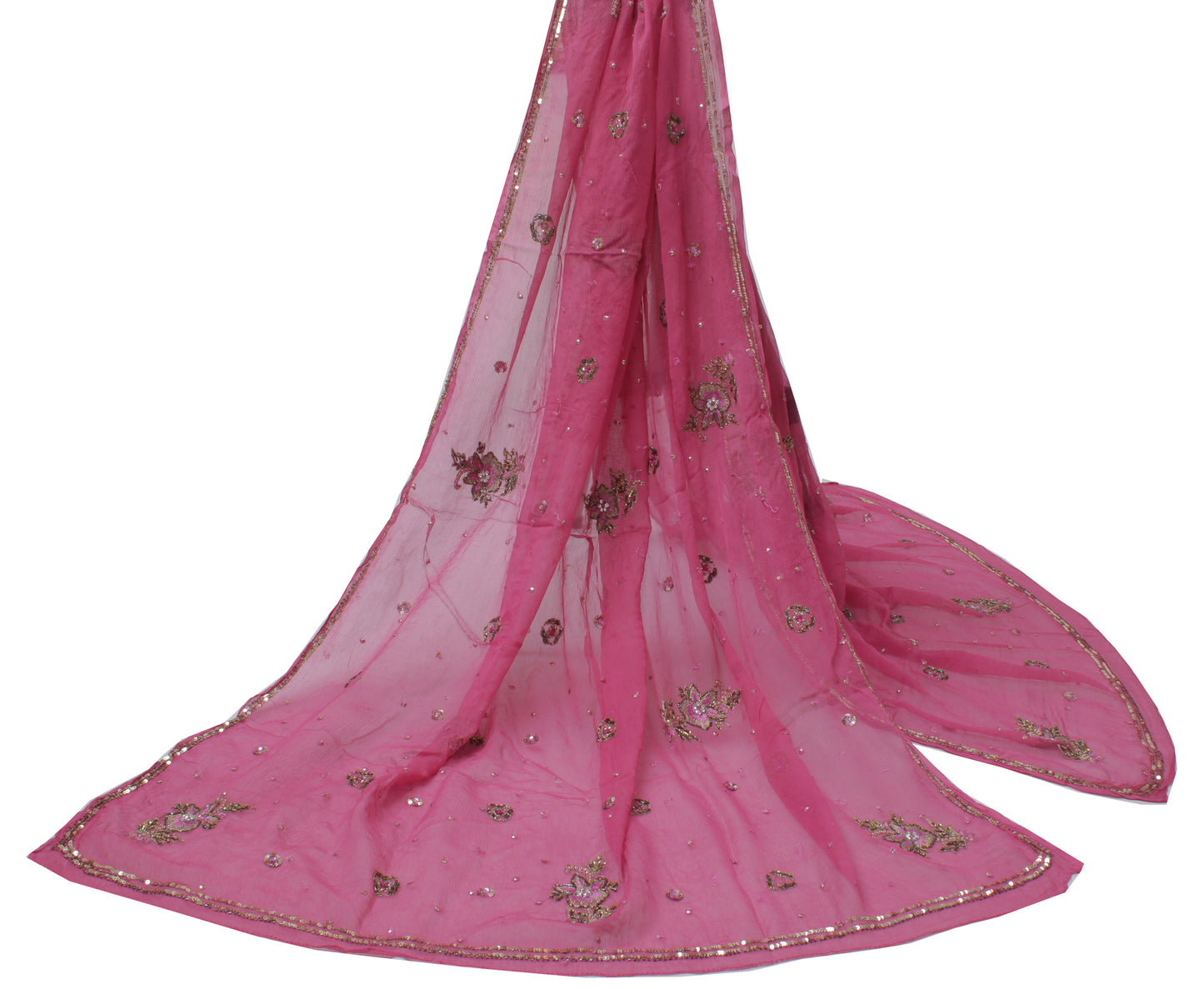 Sushila Vintage Pink Dupatta Pure Chiffon Silk Embroidered Long Stole Scarves