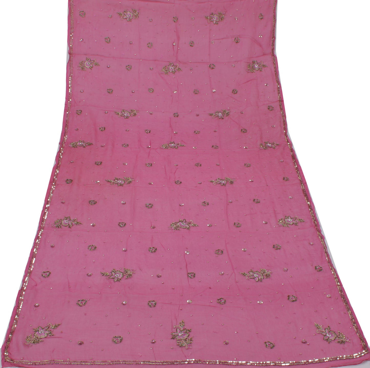 Sushila Vintage Pink Dupatta Pure Chiffon Silk Embroidered Long Stole Scarves