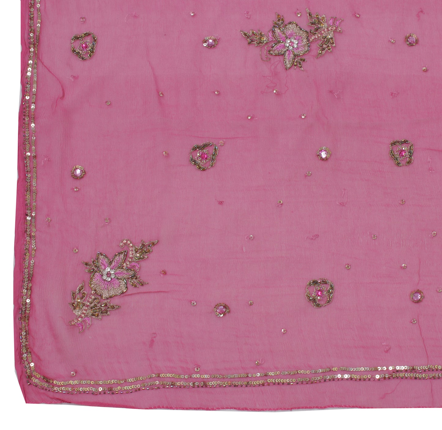 Sushila Vintage Pink Dupatta Pure Chiffon Silk Embroidered Long Stole Scarves