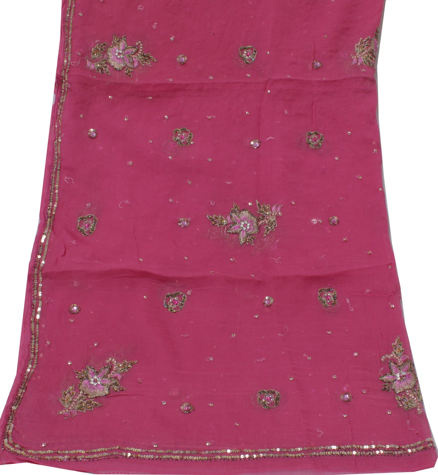 Sushila Vintage Pink Dupatta Pure Chiffon Silk Embroidered Long Stole Scarves