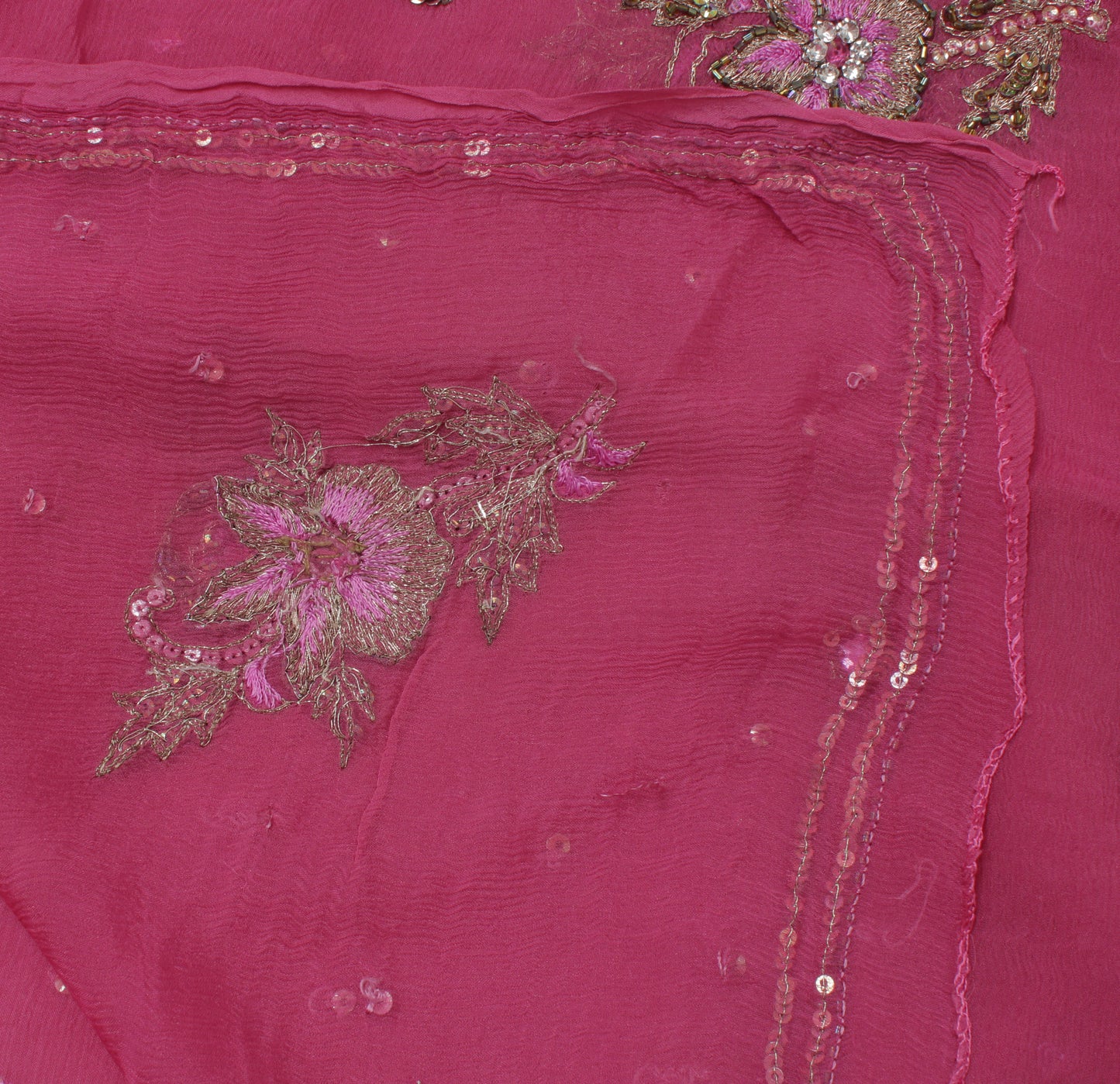 Sushila Vintage Pink Dupatta Pure Chiffon Silk Embroidered Long Stole Scarves