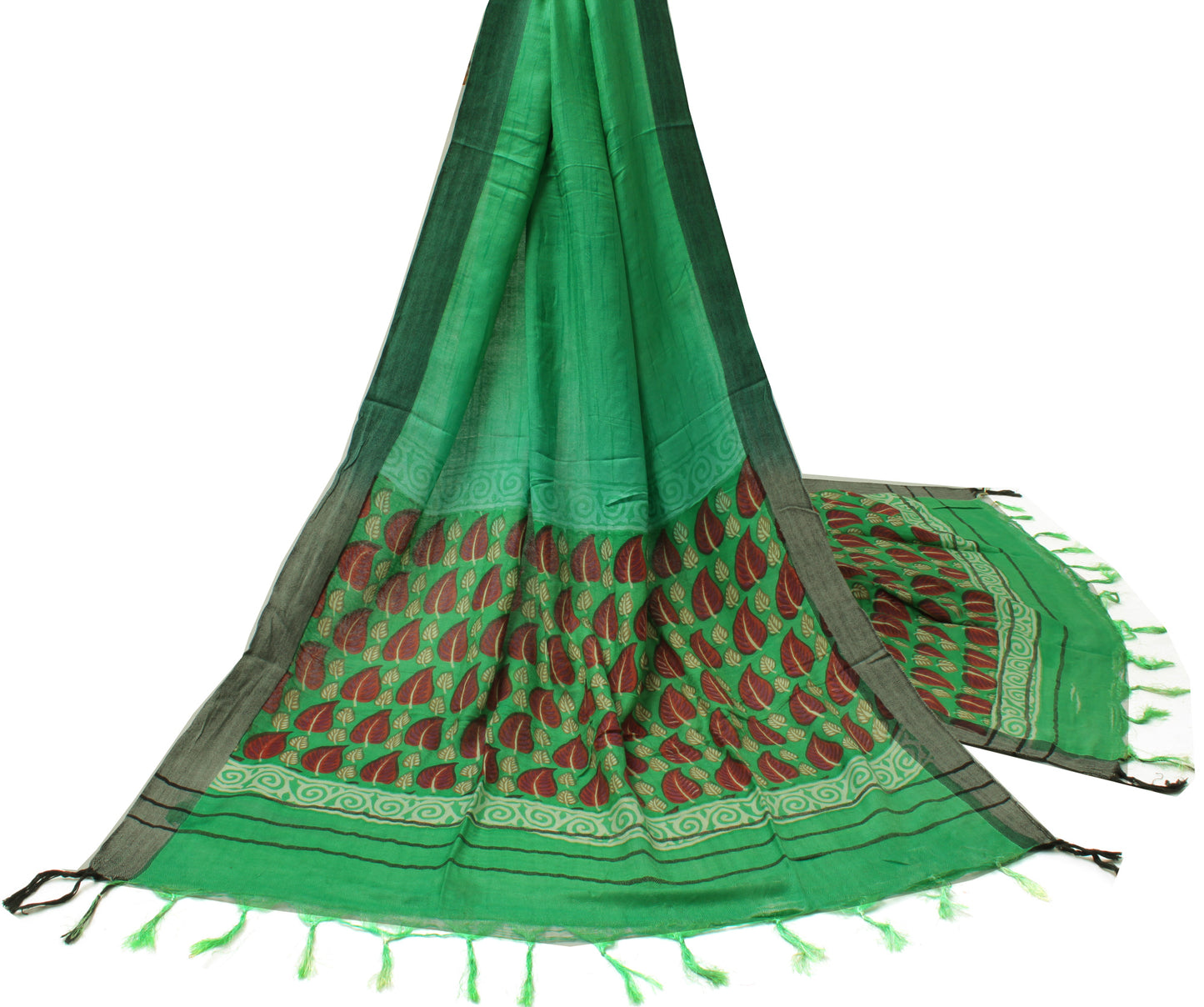 Sushila Vintage Green Indian Dupatta 100% Pure Woolen Printed Long Stole Hijab