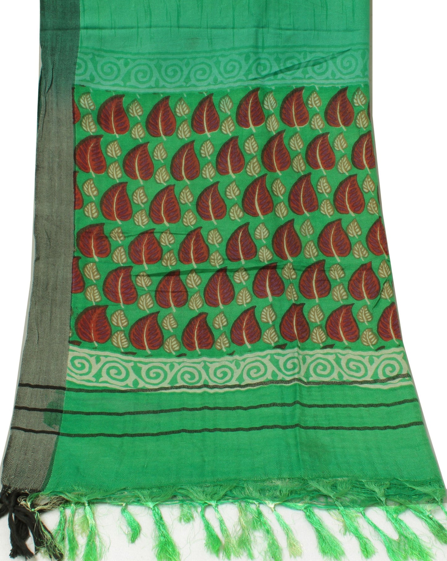 Sushila Vintage Green Indian Dupatta 100% Pure Woolen Printed Long Stole Hijab