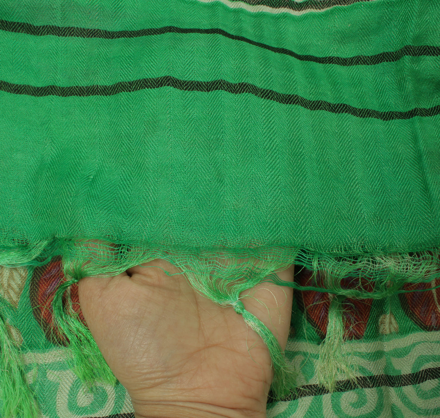 Sushila Vintage Green Indian Dupatta 100% Pure Woolen Printed Long Stole Hijab