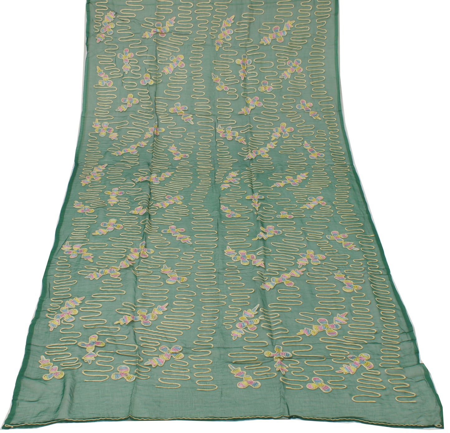 Sushila Vintage Green Dupatta Pure Chiffon Silk Embroidered Long Stole Hijab