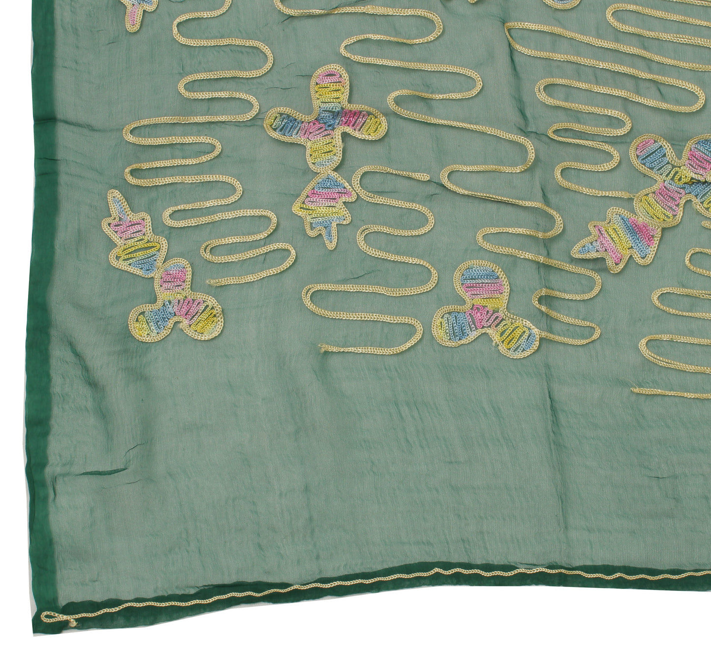 Sushila Vintage Green Dupatta Pure Chiffon Silk Embroidered Long Stole Hijab