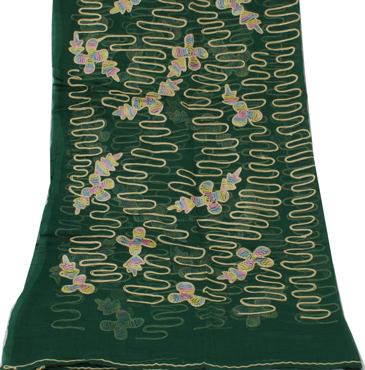 Sushila Vintage Green Dupatta Pure Chiffon Silk Embroidered Long Stole Hijab