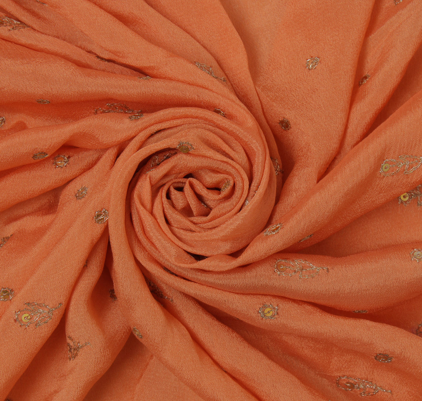 Sushila Vintage Peach Dupatta 100% Pure Silk Zari Embroidered Long Stole Scarves