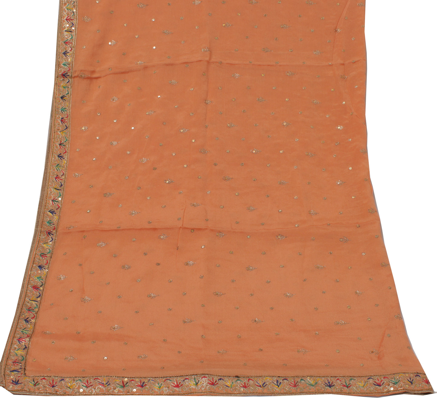 Sushila Vintage Peach Dupatta 100% Pure Silk Zari Embroidered Long Stole Scarves