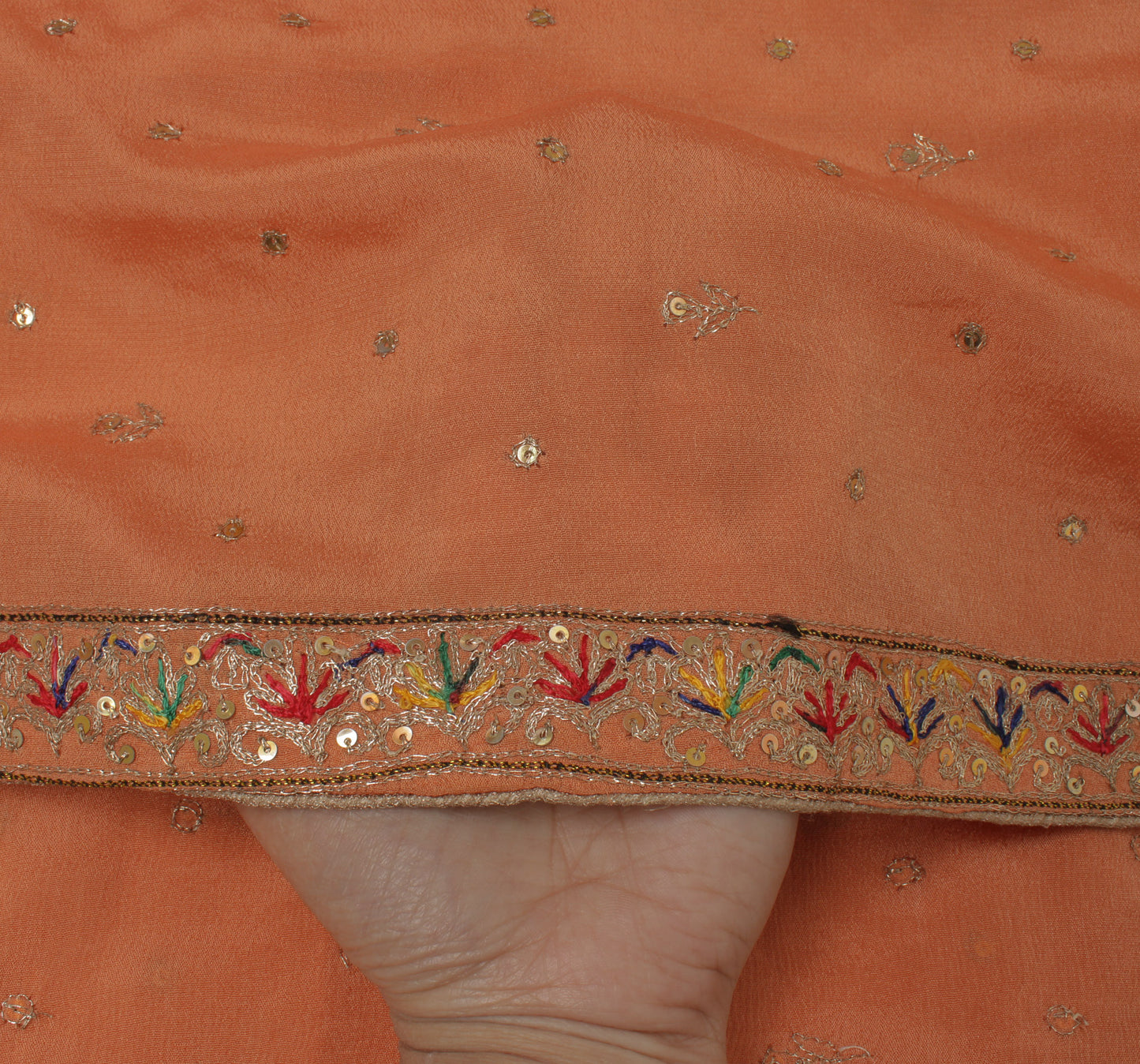 Sushila Vintage Peach Dupatta 100% Pure Silk Zari Embroidered Long Stole Scarves