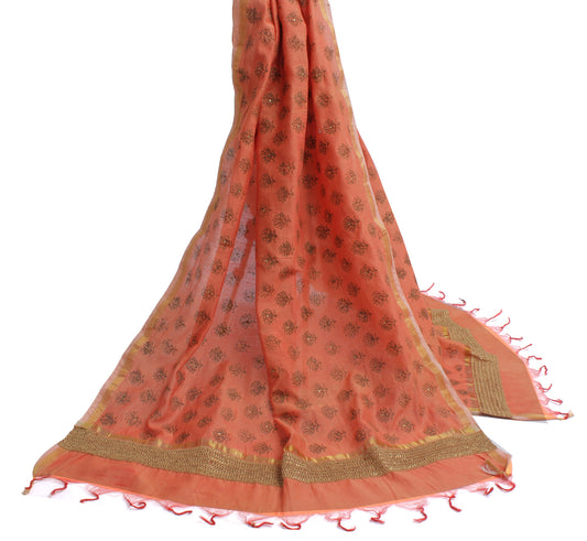 Sushila Vintage Peach Indian Dupatta Blend Cotton Printed Long Stole Scraves