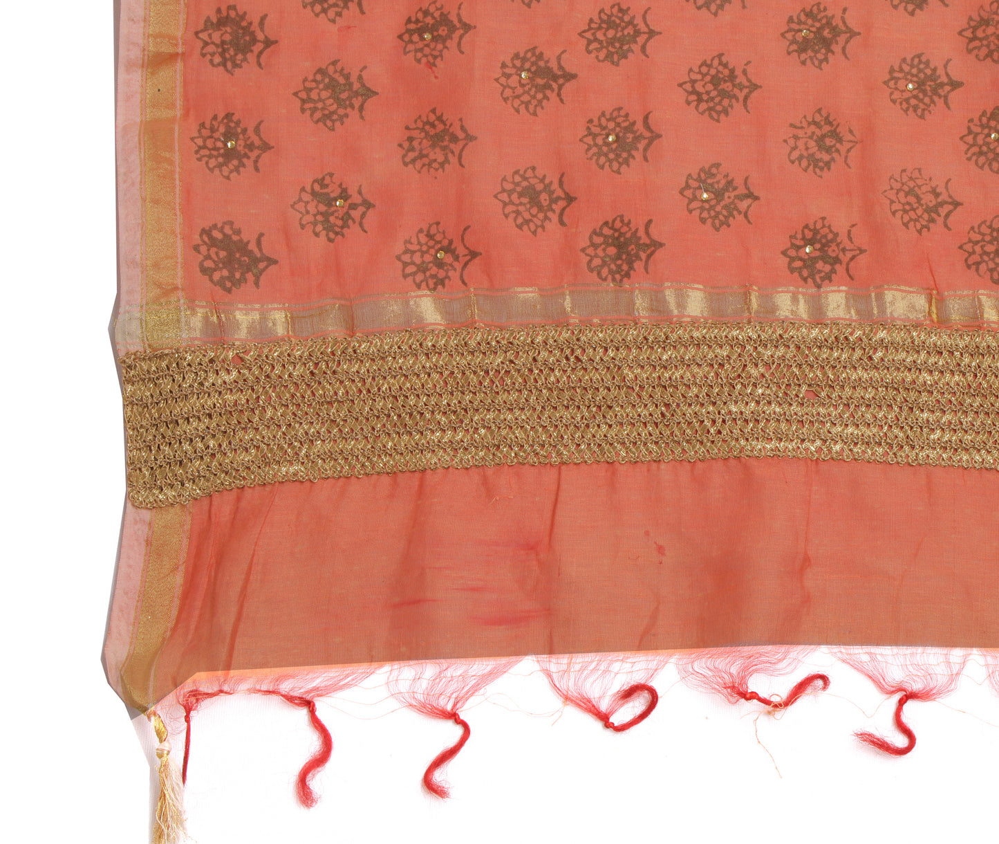 Sushila Vintage Peach Indian Dupatta Blend Cotton Printed Long Stole Scraves