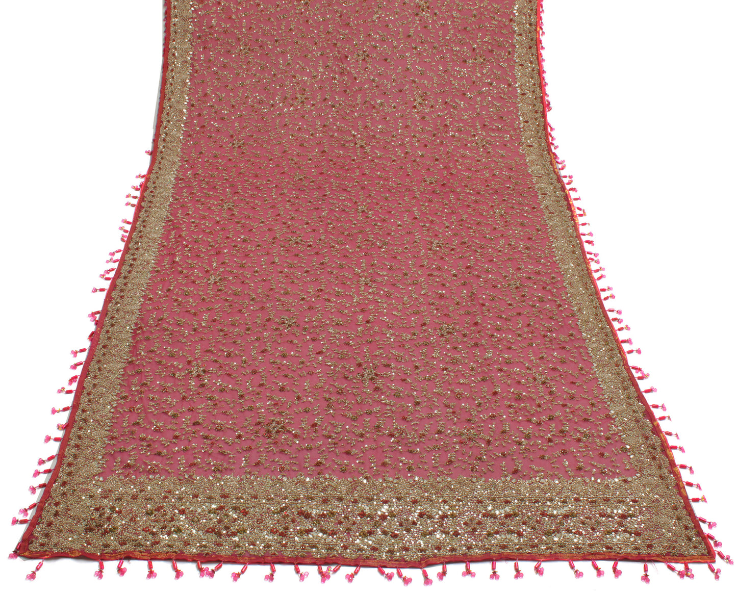 Sushila Vintage Magenta Heavy Dupatta Net Mesh Hand Beaded Long Wrap Scarves