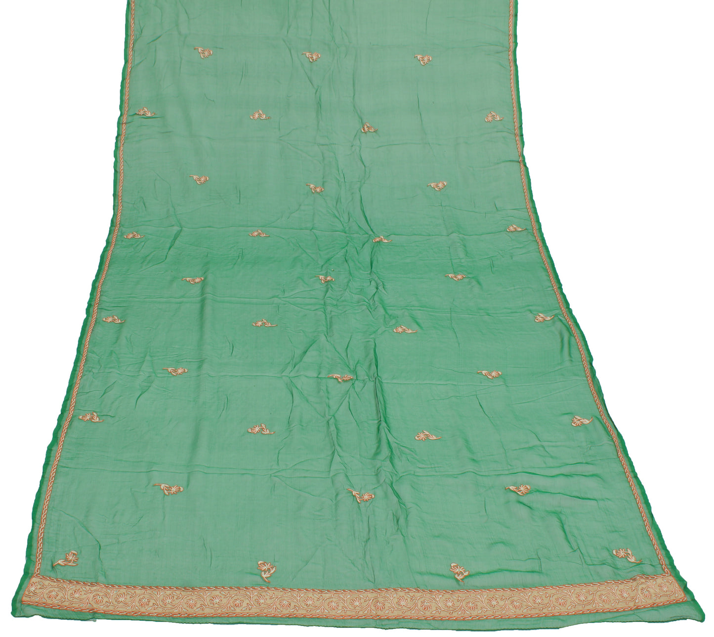 Sushila Vintage Green Indian Dupatta Pure Chiffon Silk Embroidered Long Stole