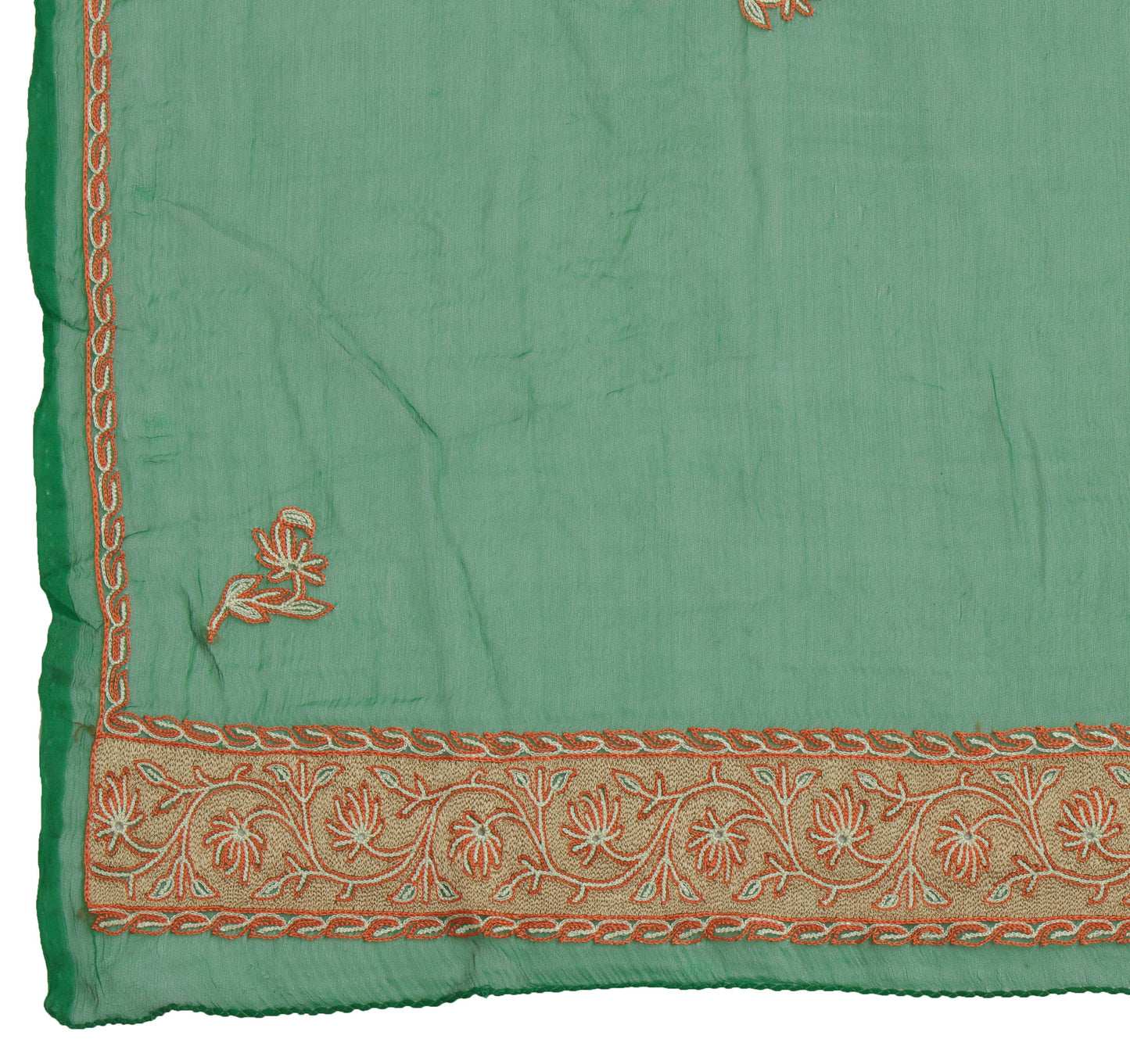 Sushila Vintage Green Indian Dupatta Pure Chiffon Silk Embroidered Long Stole