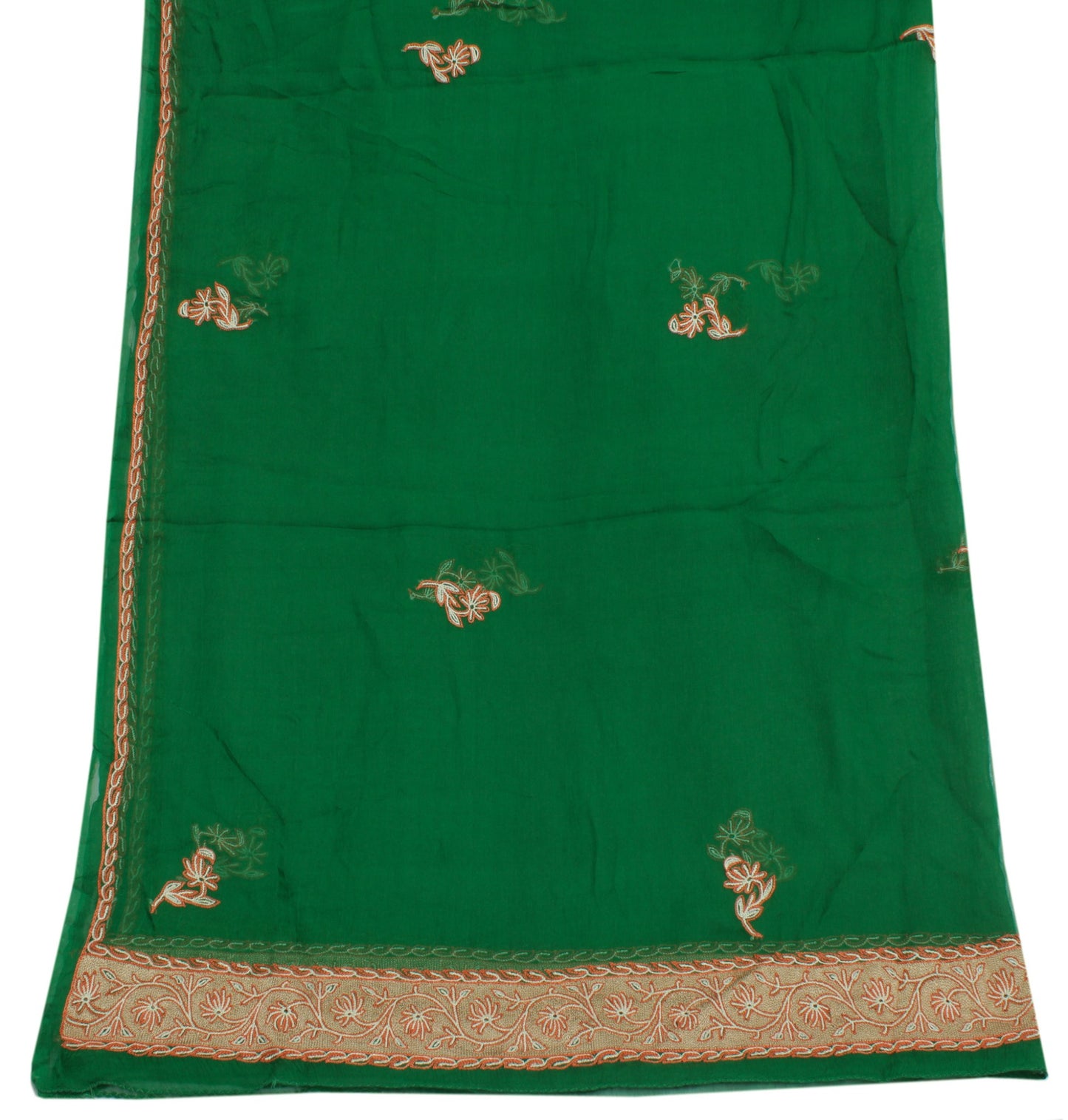 Sushila Vintage Green Indian Dupatta Pure Chiffon Silk Embroidered Long Stole