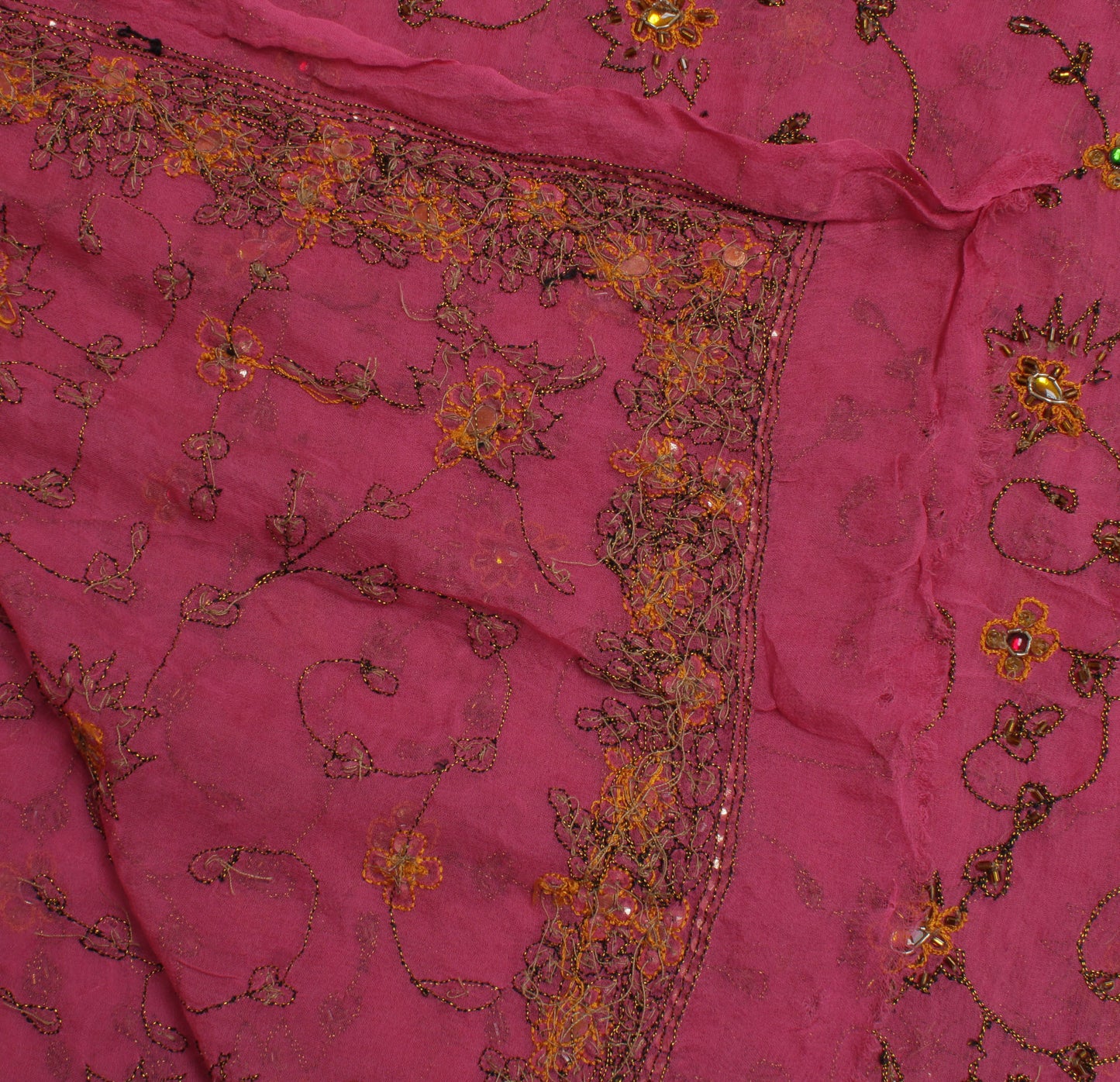 Sushila Vintage Pink Dupatta Pure Georgette Silk Embroidered Long Stole Scarves