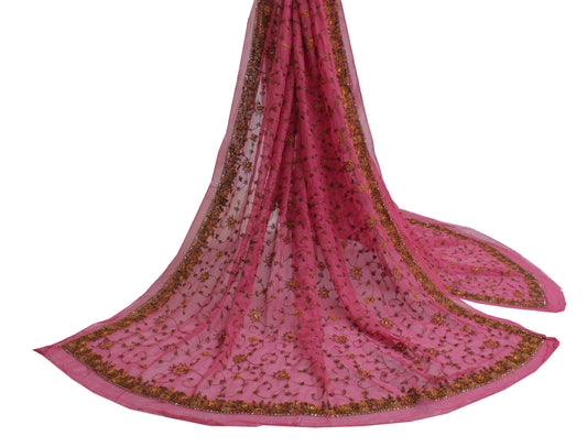 Sushila Vintage Pink Dupatta Pure Georgette Silk Embroidered Long Stole Scarves