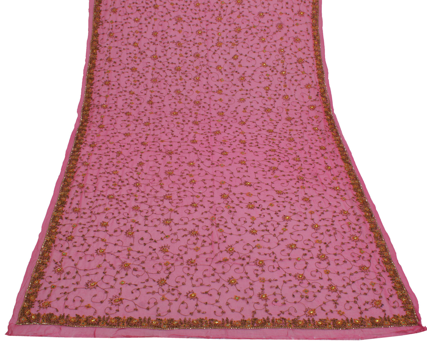 Sushila Vintage Pink Dupatta Pure Georgette Silk Embroidered Long Stole Scarves