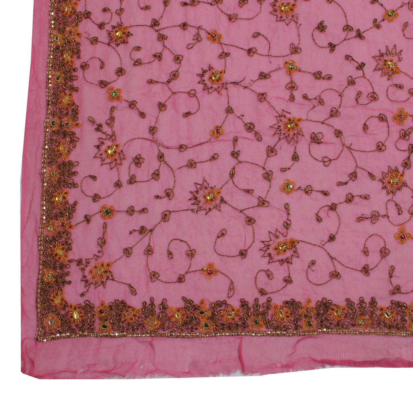 Sushila Vintage Pink Dupatta Pure Georgette Silk Embroidered Long Stole Scarves