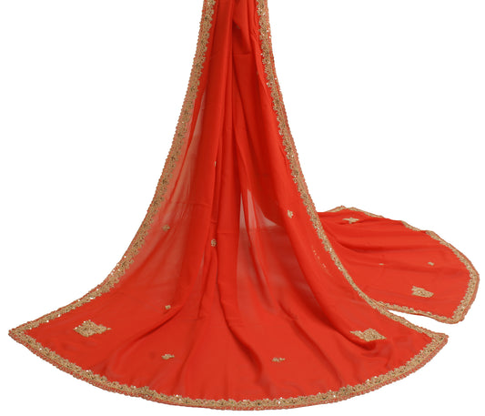 Sushila Vintage Orange Dupatta Blend Georgette Silk Hand Beaded Long Stole